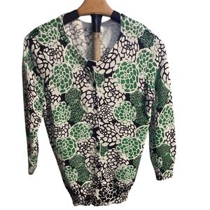 Joseph A Womens Green Succulent Floral Print Button Front Cardigan Sweater Small